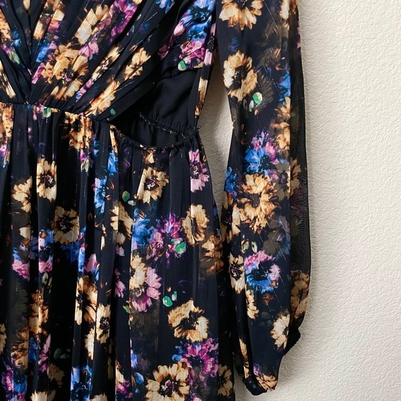 Aidan Mattox Dress Womens Size 4 Black Floral Pleated Cut Out Chiffon Boho Party - Picture 8 of 16